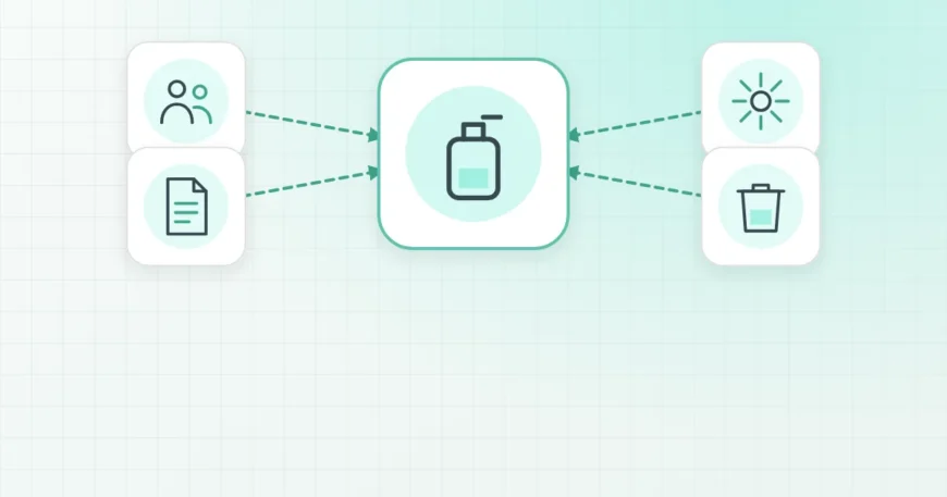 Illustration of smart washroom sensors for soap, paper, people counting, odour and bins feeding one platform